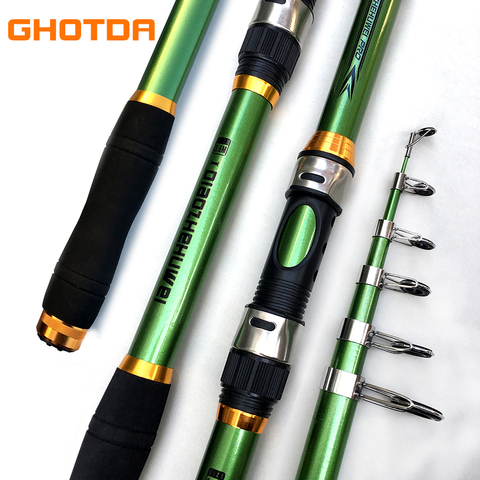 GHOTDA Telescopic Fishing Rod Carp Feeder Hard FRP Carbon Fiber Fishing Rod Green 2.1/2.4/2.7/3.0/3.6M ► Photo 1/6