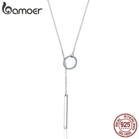 BAMOER Genuine 925 Sterling Silver Round Circle Line Geometric Pendant Necklaces for Women Sterling Silver Jewelry SCN304 ► Photo 1/6