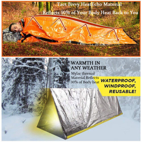 1pc Portable PE Survival Sleeping Bag Outdoor Thermal Keep Warm Waterproof Camouflage Emergency Blanket Camping Sun Protection ► Photo 1/6