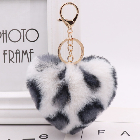 Artificial Rabbit Fur Pom-pom Keychain Leopard-print Pom-pom Keychain Lady Mobile Phone Bag Key Ring Love Pendant Decoration ► Photo 1/6