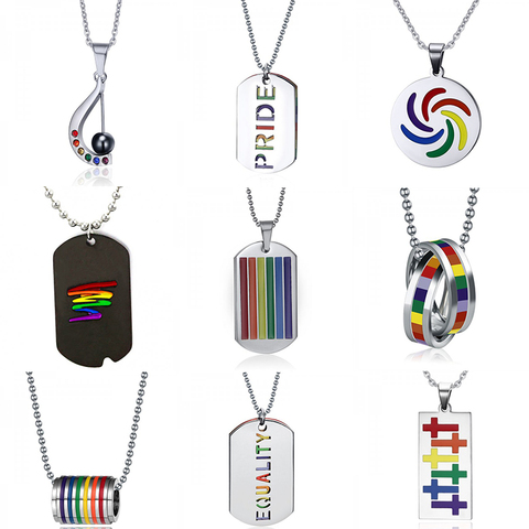 Rinhoo Stainless Steel Circle Plate Pride Gay Rainbow Necklace Men Fashion Couple Unisex Pendant Chain High Quality Jewelry Gift ► Photo 1/6