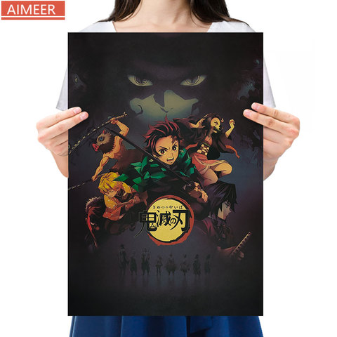 AIMEER Popular anime Demon Slayers Blade cover poster F comic nostalgic retro kraft paper poster Bar cafe decoration painting ► Photo 1/6