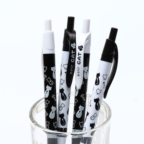 Ellen Brook 1 Pcs Cute Black White Cat Ballpoint Pen Kawaii 0.5mm Blue Stationery Pen For Kids Office School Supplies ► Photo 1/6