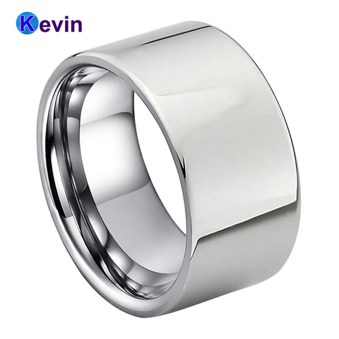 12MM Larger Men Ring Tungsten Carbide Ring Wedding Band High Polish Flat Band Comfort Fit ► Photo 1/6