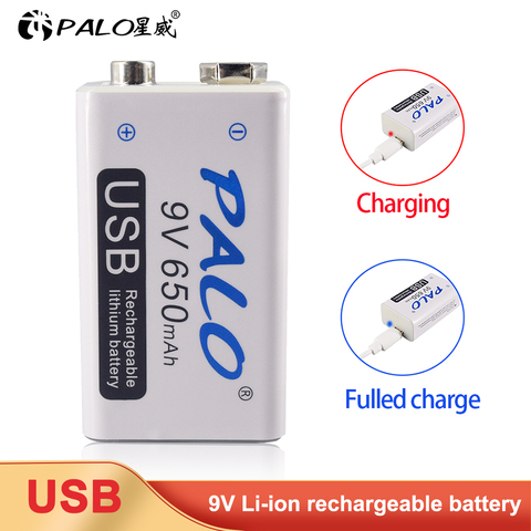 PALO 650mAh 9V li-ion Rechargeable battery 9V 6F22  lithium Micro USB Batteries for Multimeter Microphone Toy Remote Control KTV ► Photo 1/6