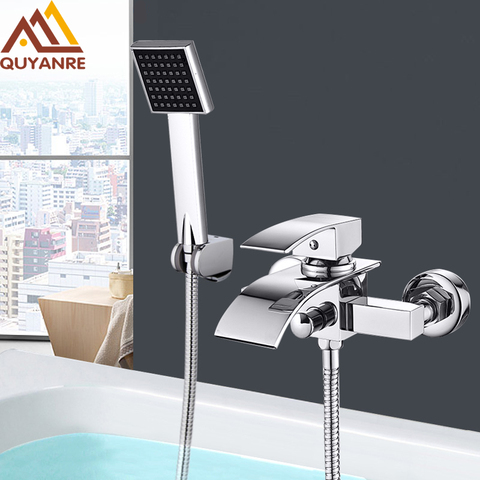 Quyanre Chrome Waterfall, Bathtub Hot And Cold Faucets