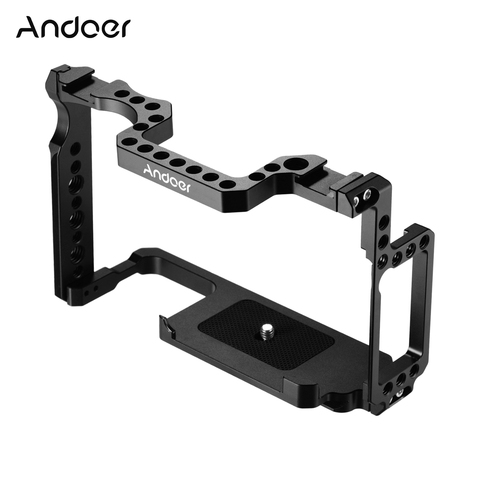 Andoer Camera Cage Aluminum Alloy with 1/4 Inch + 3/8 Inch Screw Holes Dual Cold Shoe Mount for Canon 5DS 5DR 5D Mark IV/III/II ► Photo 1/6