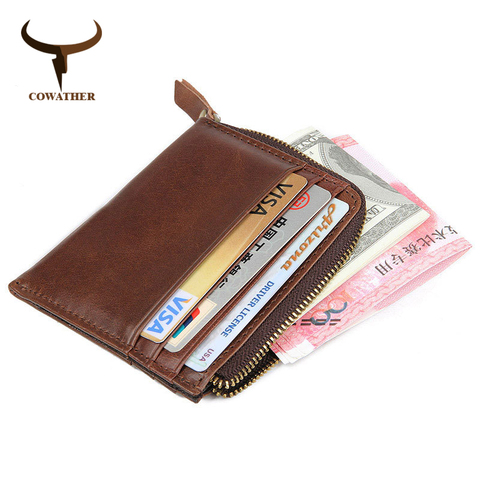 COWATHER card holder wallet top quality cow genuine leather fashion design unisex coin pocket vintage style purse free shipping ► Photo 1/6
