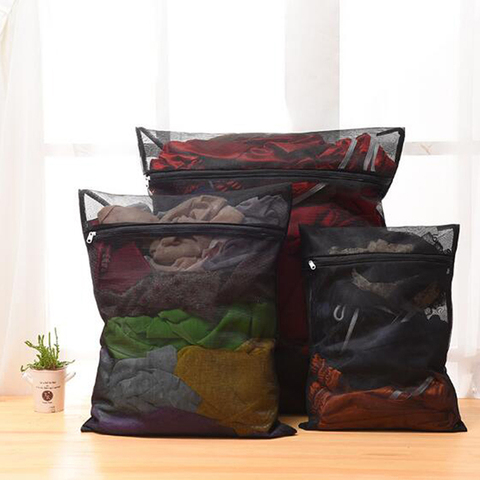 2022 New 1PC Clothes Washing Machine Laundry Bag With Zipper Nylon Mesh Net Bra Washing Bag 5 Sizes Black Wash Bags ► Photo 1/6