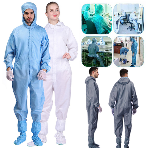 Anti-Static Overalls Hooded Dust-Free Jumpsuit Factory Workshop Male Female Washable Work Clothes Protection suits Plus Size 4XL ► Photo 1/6