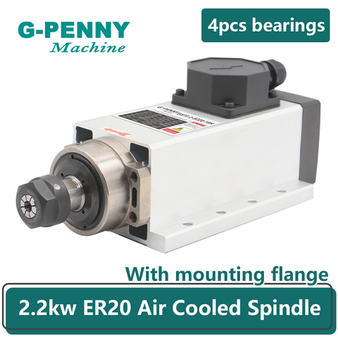 CNC Air cooled spindle motor 220V 380v 2.2KW ER20 Air Cooling 300Hz 3 phase motor spindle  4 bearings  with mounting flange. ► Photo 1/6