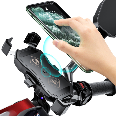 Motorcycle Phone Holder 15W Wireless Smart Charger QC3.0 Wire Charing 2 in 1 Semiautomatic Stand 360 Degree Rotation Bracket ► Photo 1/6