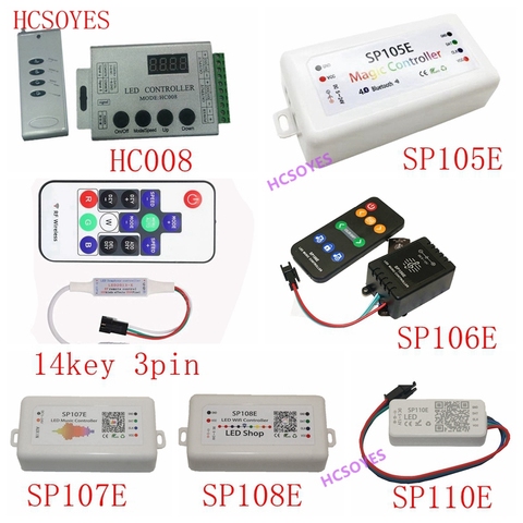 SP110E SP105E SP108E SP106E SP107E 14key 3pin HC008 Music Controller WS2812B Bluetooth SK6812 RGB/RGBW APA102 WS2811 led strip ► Photo 1/6