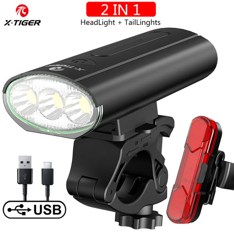 X-TIGER Bike Front Light Set Waterproof MTB Bicycle Lamp 4000mAh USB Rechargeable LED Bike Accessory Headlight Tail Light Set ► Photo 1/6