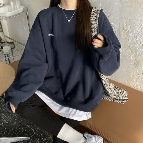 Autumn and winter 2022 new kpop letter Pullover fashion Korean Plush women's Sweatshirt Navy grey black women's Hoodie m-xxl ► Photo 1/6