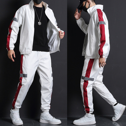 2022 Men Fashion Tracksuit Spring Autumn Reflective Sweatshirt +Sweatpants Tracksuit Set Men New Patchwork Slim Fit Sweat Suits ► Photo 1/6