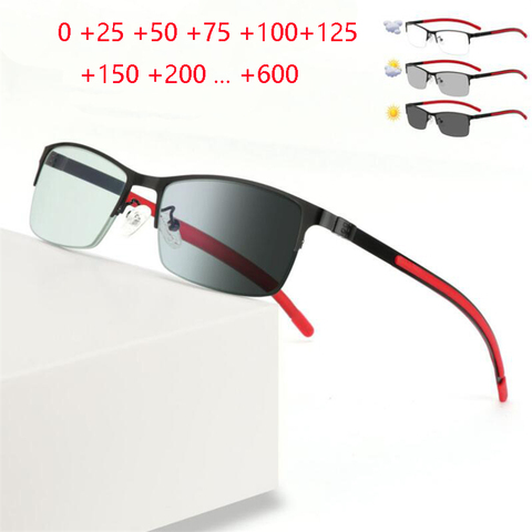 Outdoor Shade Anti-UV Sun Photochromic Gray Hyperopia Eyeglasses Semi-Rimless Resin Lens Power Glasses 0 +25 +50 +75 To +600 ► Photo 1/6