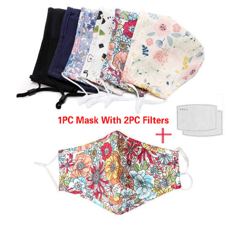 Autumn Winter Unisex Face Mask +2PCS Filters Cotton Floral Prints Warm  Breathable Reusable Washable Dust-Proof  Masks ► Photo 1/6