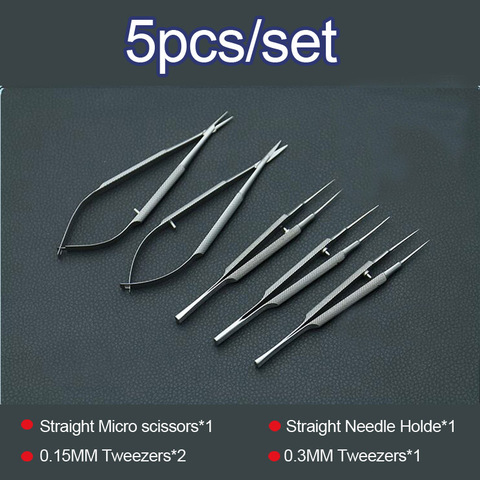 New 4pcs/set ophthalmic microsurgical instruments 12.5cm scissors+Needle holders +tweezers stainless steel surgical tool ► Photo 1/6