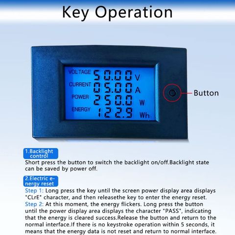 50A DC 7.5-100V Digital LCD Voltmeter Ammeter Wattmeter Power Energy Meter Volt kwh Watt Amp ► Photo 1/6