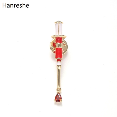 Zinc Alloy Enamel Lapel Medical Syringe Brooch Pin Red Crystal Zircon Drop-shaped Fashion Golden Metal Badge Jewelry For Doctor ► Photo 1/6