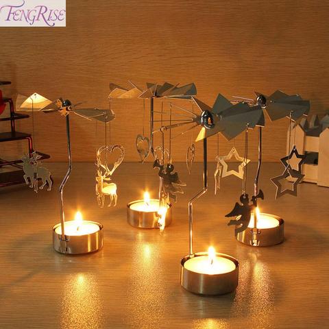 FENGRISE Metal Candlestick Merry Christmas Table Decor For Home Rotating Elk Angel Christmas Ornament 2022 Navidad Xmas Craft ► Photo 1/6