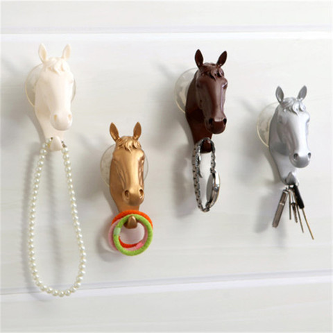 1PC Retro 3D Horse Head Hook Key Hanger Holder Animal Wall Mounted Suction Cup Hooks Decorative Pendant Hanging Necklace Hook ► Photo 1/6