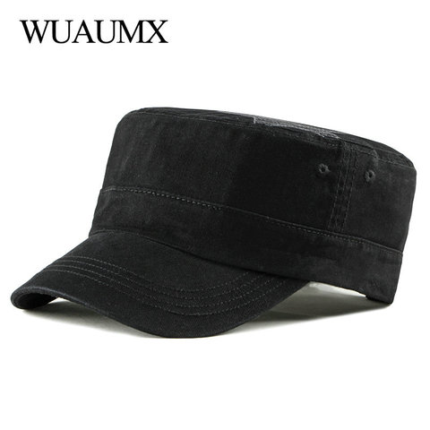 Wuaumx High Quality Military Hats Men Women Cotton Spring Summer Flat Top Hats Pentagram pattern Army Cap Sun Visor Wholesale ► Photo 1/6