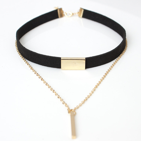 2022 New Black Velvet Choker Necklace Strip rope Chain Bar Square tube strip Chocker Women collar mujer collier femme ras du cou ► Photo 1/6