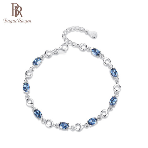 Bague Ringen aqua blue Topaz Bracelets For Female Real 925 Sterling Silver Deep Blue Gemstone Bracelet For Student Birthday Gift ► Photo 1/6