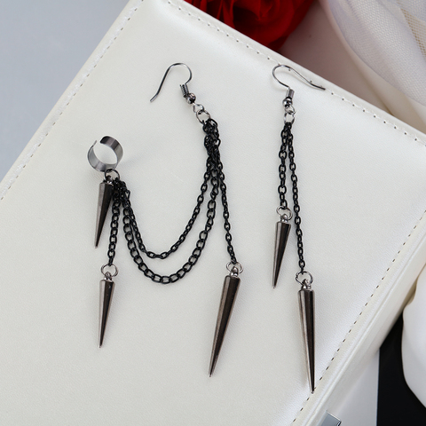 Men Retro  Black Tassel Chain Long Earrings Punk Earrings Hiphop Rivet Earrings For Women Gothic Party Jewelry Pendientes ► Photo 1/6