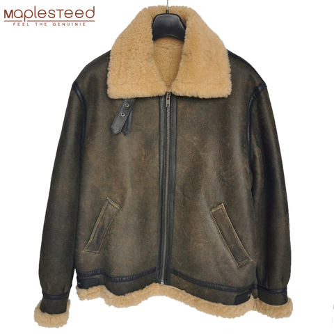 Thick Brown Cracking Leather Shearling Coat Men 100% Natural Sheepskin Fur Coat Winter Man Leather Coat Warm Clothing M372 ► Photo 1/6