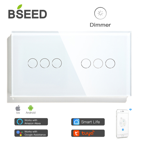 Bseed WIFI Dimmer Switch Double Wall Touch Switch Smart Dimmable Crystal Panel White Black Golden Wireless Smart Life TUYA App ► Photo 1/6