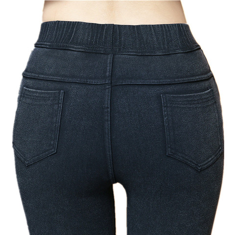Large Size Fake Denim Trousers Black Blue Jeggings Skinny Stretchy Pencil Pants Mom Jean Leggings Women 6XL ► Photo 1/5