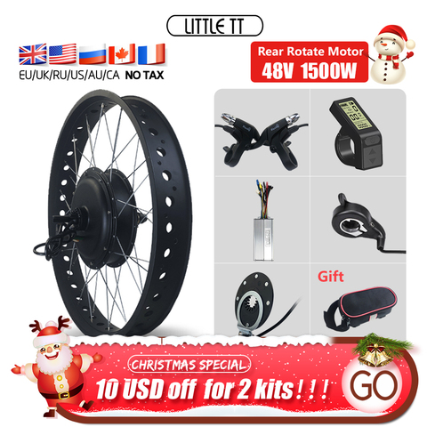 Ebike Fat conversion kit rear wheel  48V 1500W Rotate Brushless Hub Motor for Electric Fat Bike Kit Snow Wheel 20 26 inch ► Photo 1/6