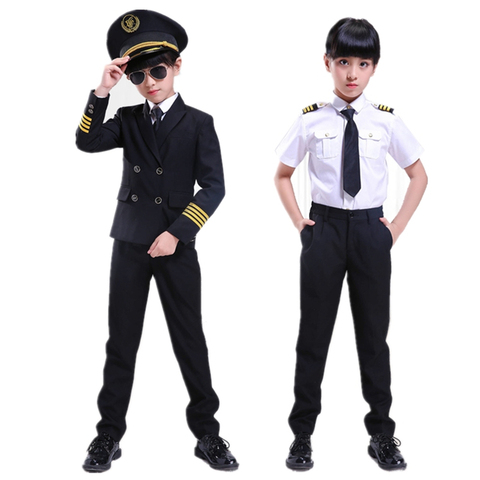 Kids Pilot Costumes Children Cosplay for Boys Girls Flight Attendant Costume Airplane Aircraft Air Force Performance Uniforms ► Photo 1/6