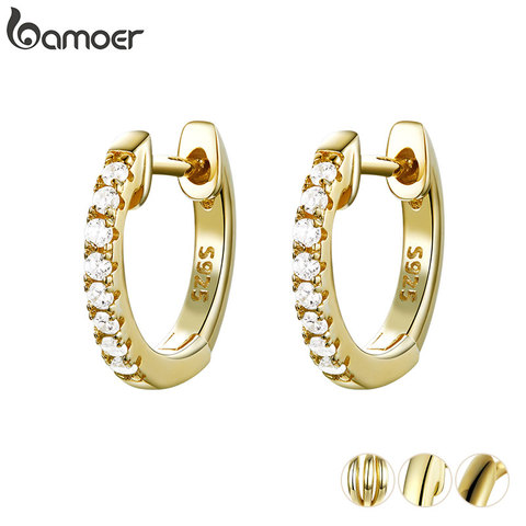 [Coupon $15 OFF $3] BAMOER Genuine 925 Sterling Silver Round Circle Hoop Earrings for Women Gold Color Earrings Gift SCE498 ► Photo 1/5