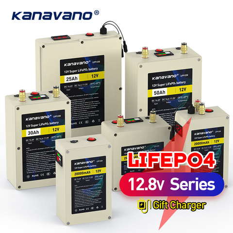 Kanavno 12V Deep Cycle LiFePO4 Rechargeable Battery Pack 12.8V 20Ah 30Ah 40Ah 50Ah Life Cycles 4000 with Built-in BMS Protection ► Photo 1/5