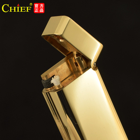 Chief Gasoline Flip Lighter Brass Metal Material Sliding Ignition Creative Vintage Grinding Wheel Men’S Gift 59*24*12mm ► Photo 1/5