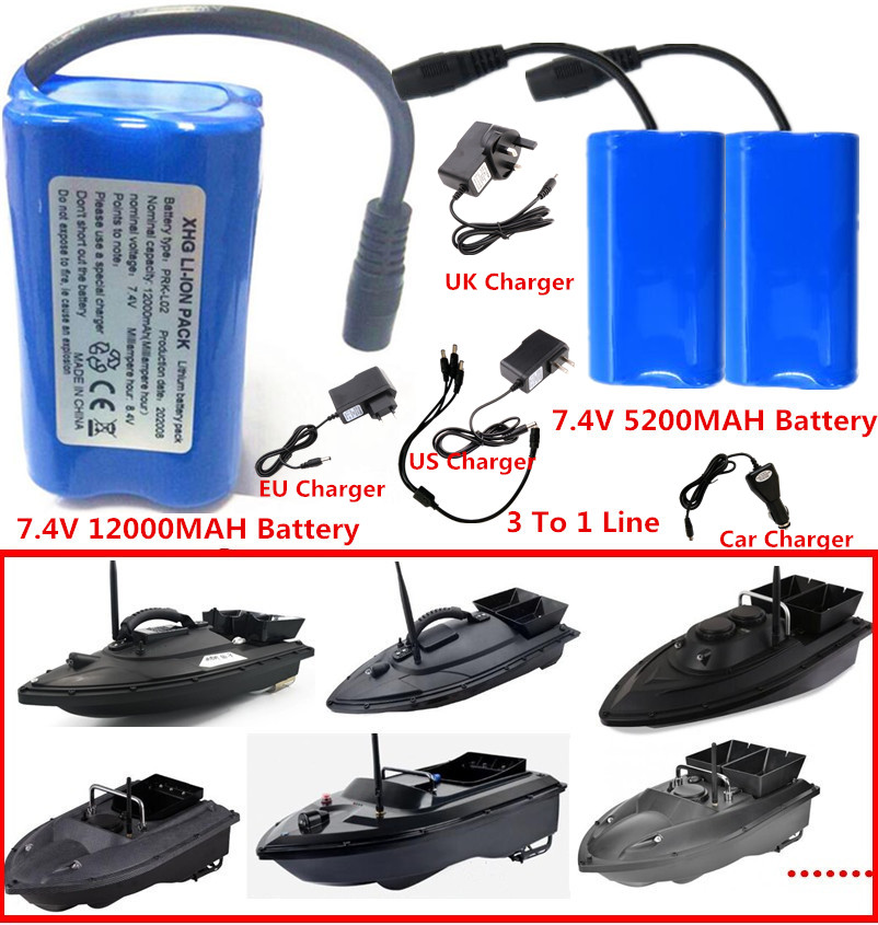 7.4V 12000Mah 5200Mah Battery 3To1 Line ChargerFor T188 T888 2011-5 V007  C18 H18 So on Remote Control RC Fishing Bait Boat Parts - Price history &  Review