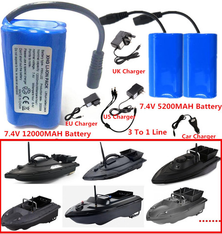7.4V 12000Mah 5200Mah Battery 3To1 Line ChargerFor T188 T888 2011-5 V007 C18 H18 So on Remote Control RC Fishing Bait Boat Parts ► Photo 1/6