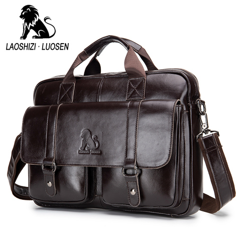 Business Messenger Bag Genuine Leather Men Shoulder Bag Vintage Male Casual Totes Handbag Cowhide Crossbody Bag Men ► Photo 1/6