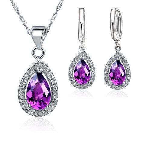 Classic Women Waterdrop Crystal Pendant Necklaces Drop Earring Set For Wedding 925 Sterling Silver Bridal Jewelry Sets ► Photo 1/3