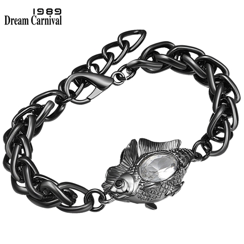 DreamCarnival1989 Fabulous Black Bracelet for Women Happy Fish Big Shiny Zirconia Engagement Party Jewelry Cool Gun Color WB1244 ► Photo 1/6