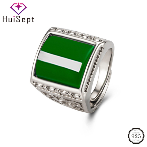 HuiSept Retro Rings 925 Silver Jewelry Geometric Shape Emerald Zircon Gemstone Open Ring Accessories for Men Wedding Engagement ► Photo 1/5