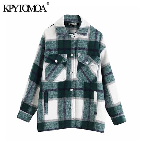 Vintage Stylish Pockets Oversized Plaid Jacket Coat Women 2022 Fashion Lapel Collar Long Sleeve Loose Outerwear Chic Tops ► Photo 1/6