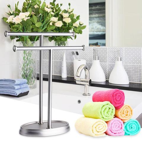 Stainless Steel Towel Shelf Towel Rack Bathroom Holder Hotel Household Floor Double Pole Bathroom Double T-shaped Towel Rack ► Photo 1/6