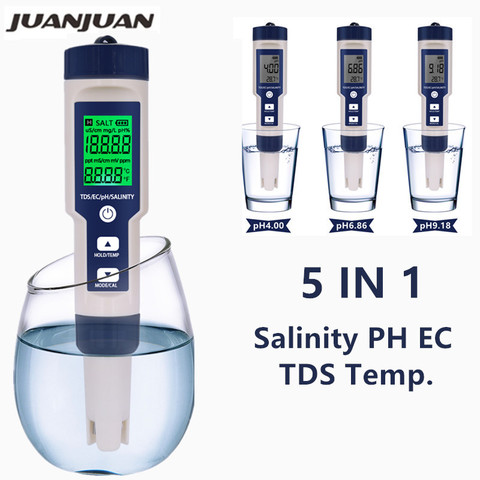 5 In 1 Digital PH TDS EC Meter Salinity Temperature Tester Conductivity Water Filter Purity Pen with backlight 50%off ► Photo 1/6