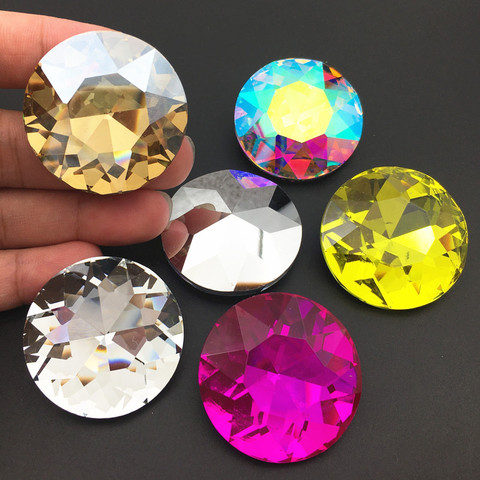 35mm Super Big Round Shape Rhinestone Pointback  Baoshihua Glass Crystal Fancy Stone Pointed back Flat Top Plated Colors ► Photo 1/6