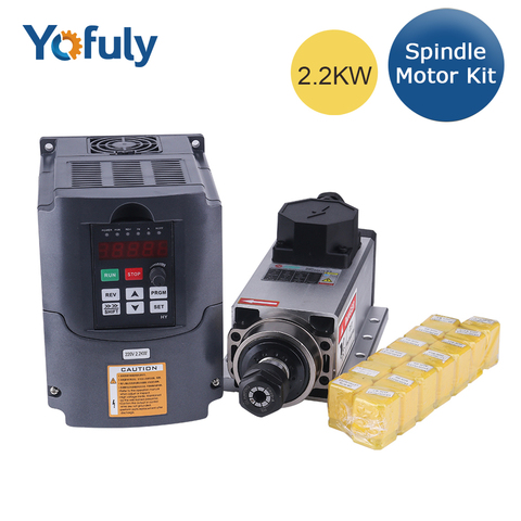 2.2kw Air-cooled Square Spindle Motor Kits 2.2kw 220V Frequency Drive Inverter + 2200w Spindle + 13pcs ER20 Collet  CNC Motor ► Photo 1/6